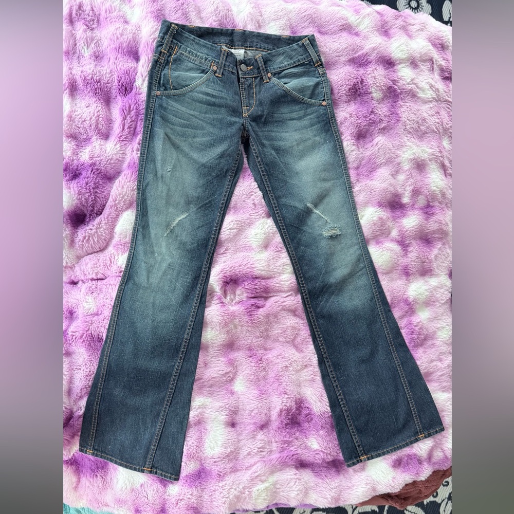 True Religion vintage Y2K low rise denim jeans contrast stitching size 30 x 34”